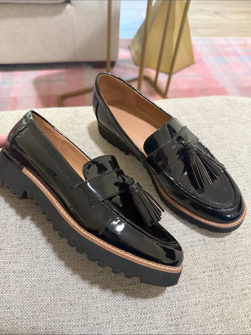 Franco Sarto Patent Tassel Loafer Platform Flats - Black